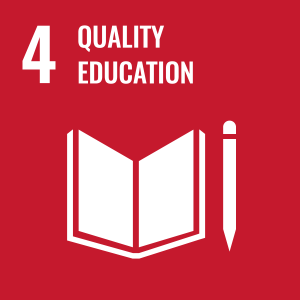 Icon of book and pencil. Text reads "quality education."