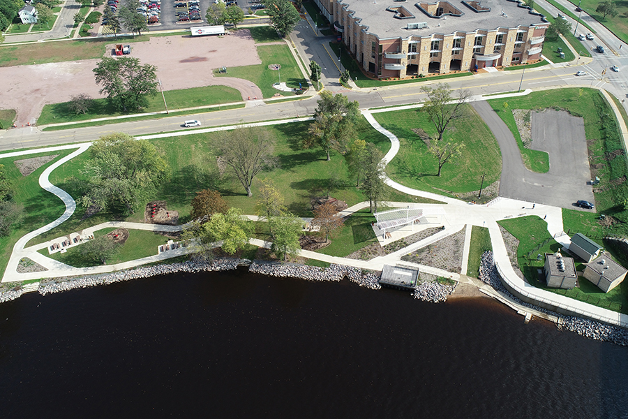 An aerial view of Demitz Park in Wisconsin Rapids.