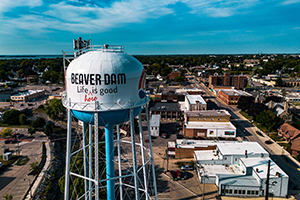 An image of a water tow that reads, "Beaver Dam. Life here is good."